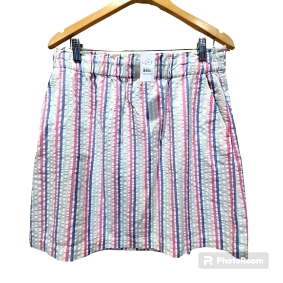 NWT LOFT Large 100% Cotton Stripes Colorful Mini Skirt with Pockets Summer - Picture 1 of 6
